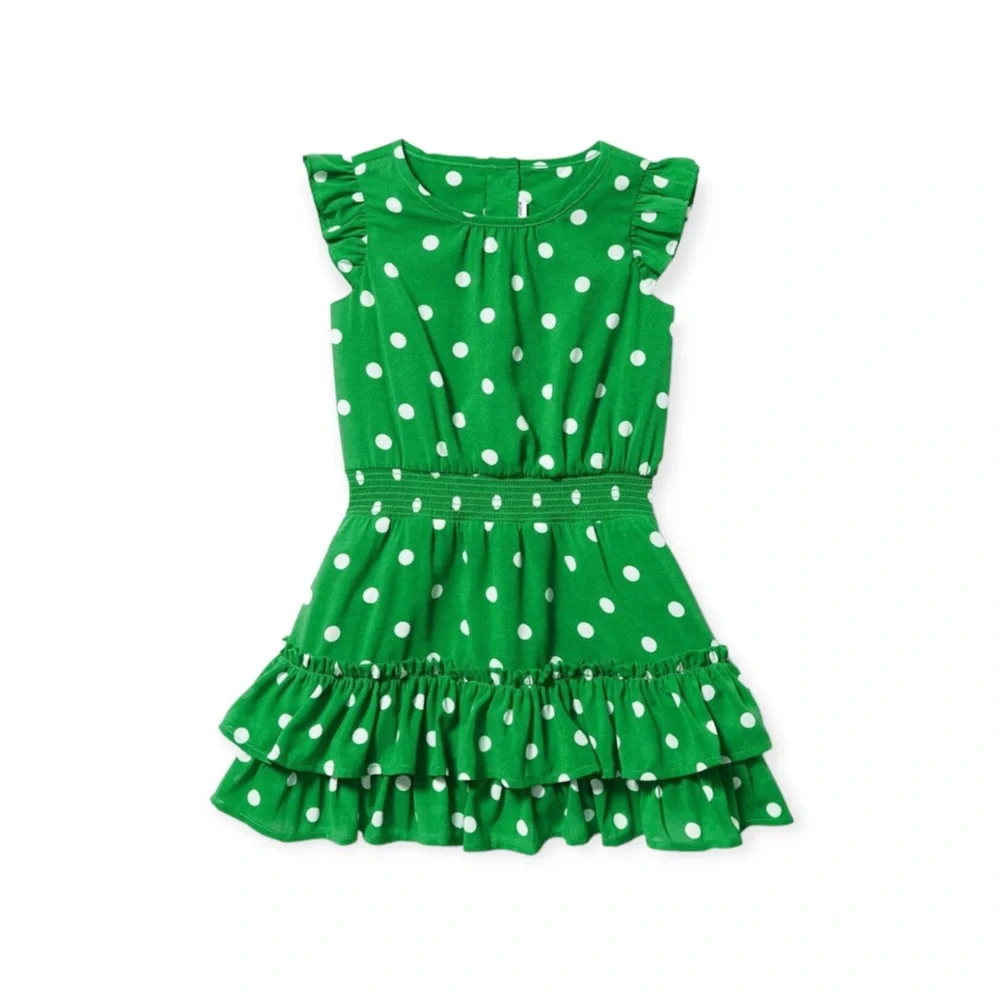 NWOT - Janie and Jack Green Chiffon Dotted Dress & Bloomer Set